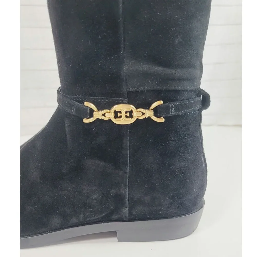 SAM EDELMAN CLIVE KNEE HIGH RIDING BOOTS IN BLACK SUEDE, SZ 10.5